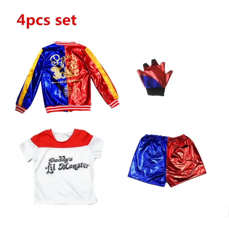 Costume de carnaval Harleen Quinzel pour femmes et filles, T-shirts, veste supérieure avec perruque