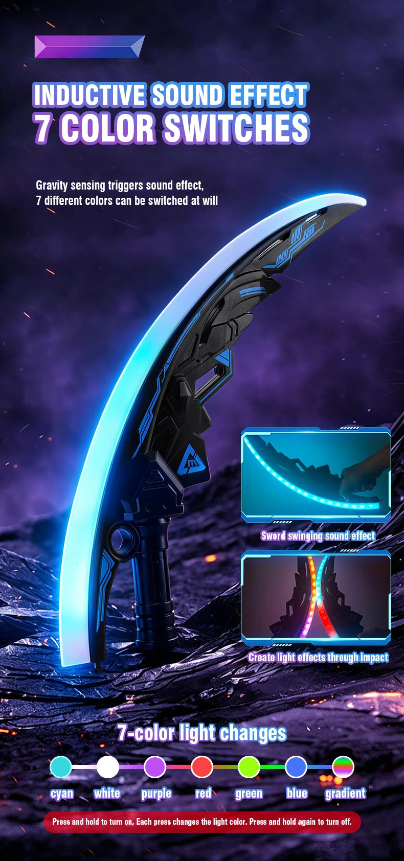 Lightsaber Sword Toy Dual Splicable Luminous Moon Blade with Sound Effect 7 Adjustable RGB Light Modes for Cosplay Party Gift