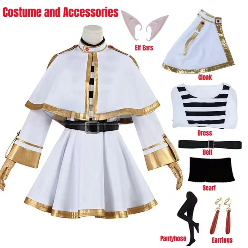 Sousou No Frieren Cosplay Costume Wig Shoes Anime Figures Magician Dress Elf Ear Halloween Party Charistmas for Women