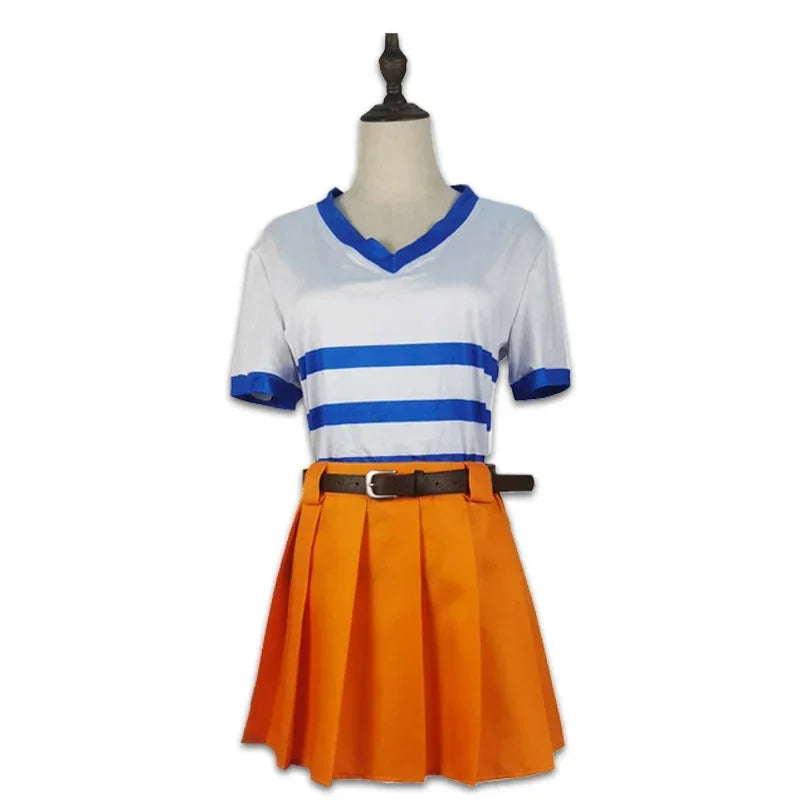 Movies Anime Nami Cosplay Costume Nami Uniform Shirt Skirt Nami Wig Halloween Party Performance Wear Clothing Womens