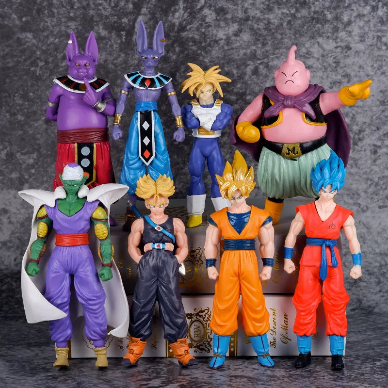 8Pcs/Set Anime Dragon Ball Z Son Goku Trunks Beerus Majin Buu Action Figure Vegeta Piccolo Son Gohan Super Saiyan Model Doll