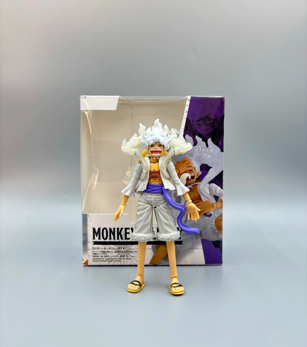 Bandai One Piece Luffy Gear 5 Nika Action Figure; Sun God White Hair Luffy with Multiple Replaceable Hands and Expressions; Boxe