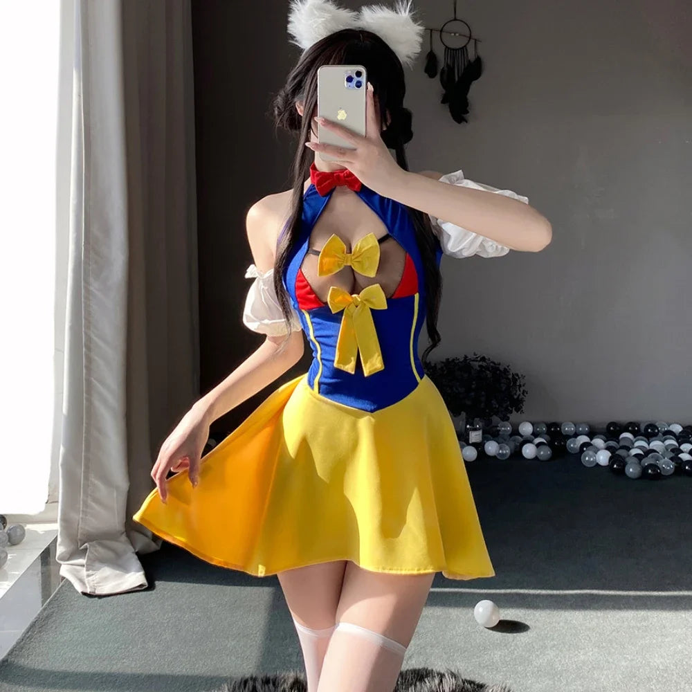 Sexy Maid Costume Outfit For Women Cosplay Cute Kawaii Lolita Exotic Style Bowknot Dress Uniform Party Halloween