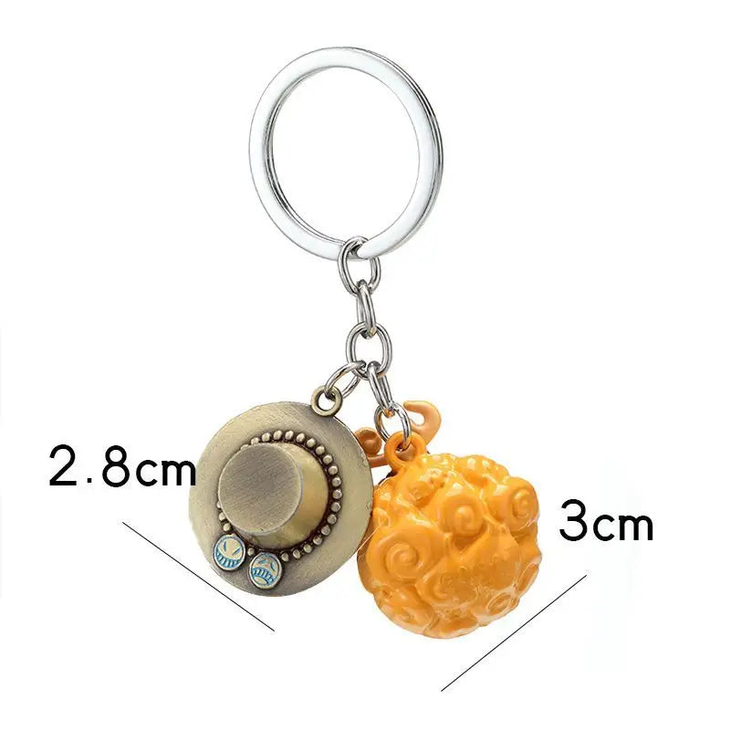 One Piece cartoon anime Devil Fruit keychain, Ace's Flame-Flame Fruit and Luffy's Gum-Gum Fruit two-piece pendant accessories