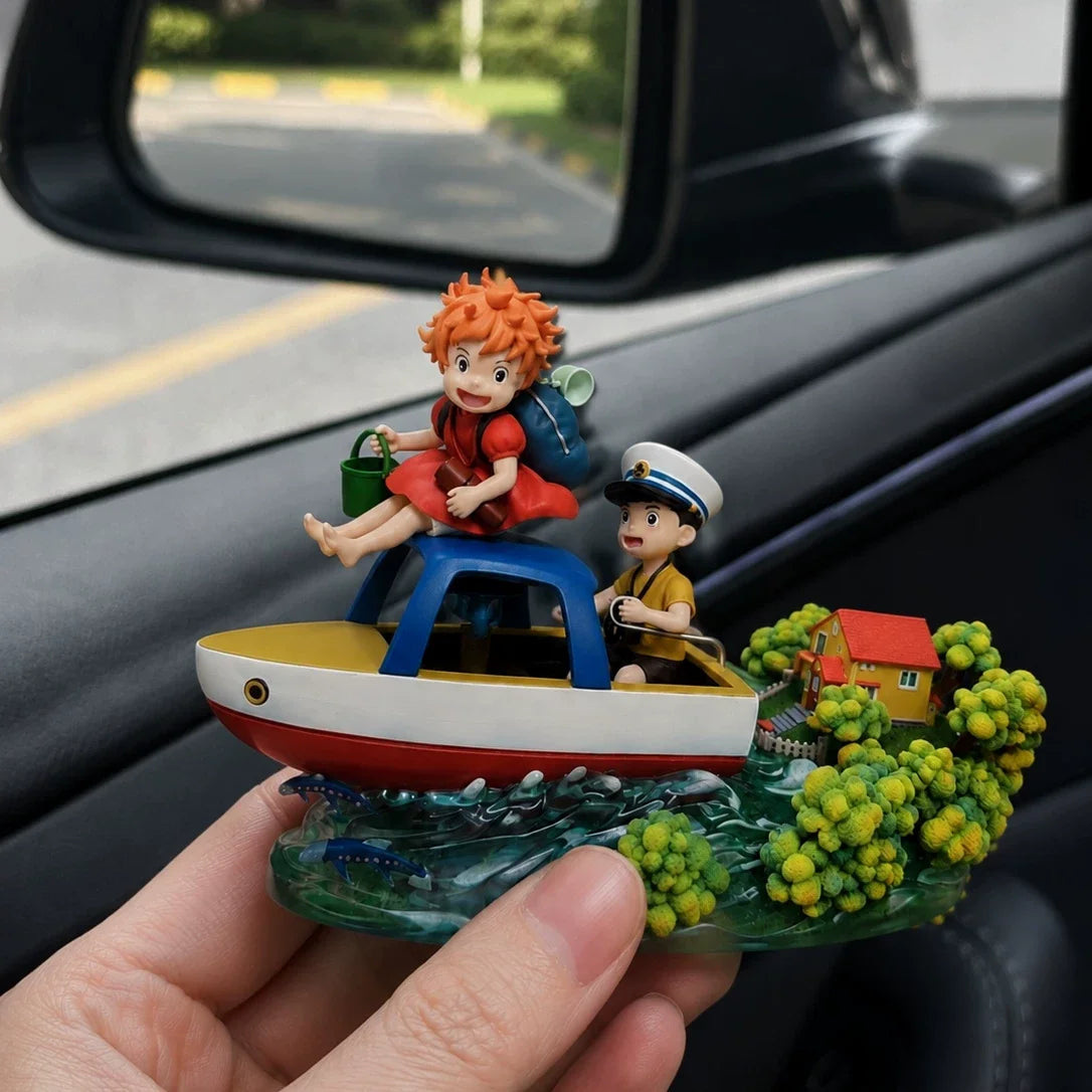 14cm Anime Ponyo & Sosuke Boat Scene Statue Action Figures Pvc Desktop Collectible Ornament Cartoon Model Toy Car Decor Fan Gift