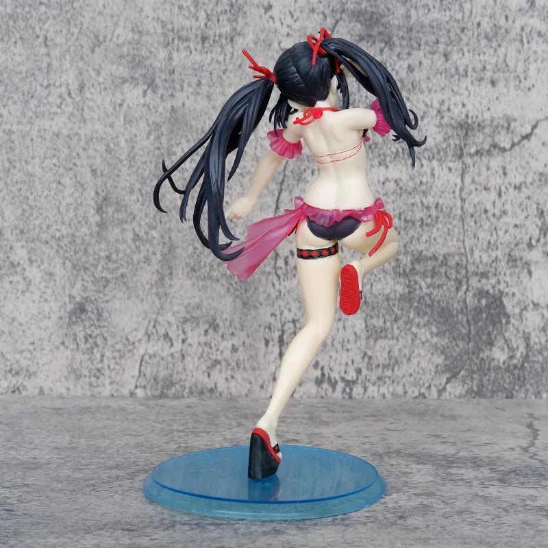 18CM DATE A LIVE Tokisaki Kurumi Anime Figure Cute Girl Model Toy PVC Black Dress Dress-Up Standing Model Car Interior Ornament