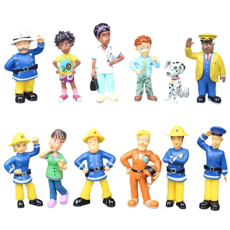 12Pcs/set Fireman Sam Cartoon Anime Fire Fighting Figure Cosplay PVC Model Doll Toys Boy Girl Toy for Kids Birthday Xmas Gift