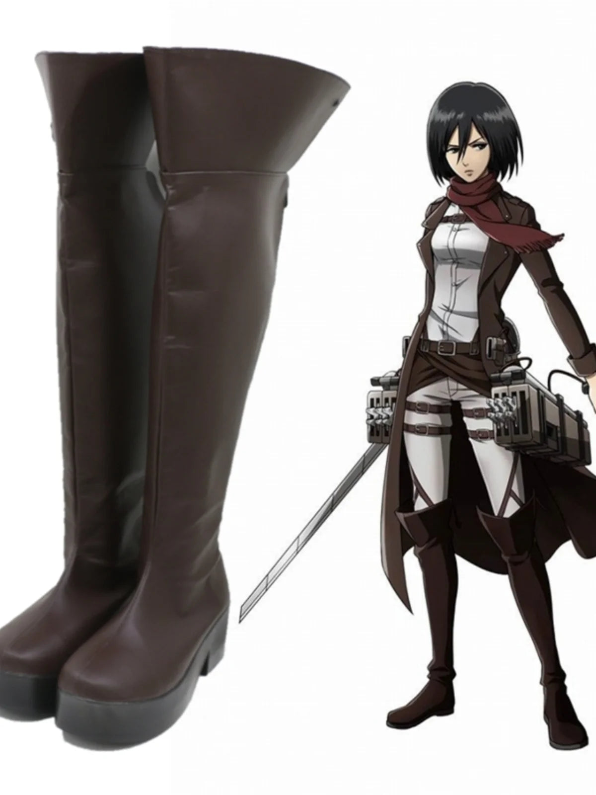 Attack On Titan Levi Eren Jaeger Mikasa Ackerman Cosplay Shoes Boots Knee Length Brown Boots Custom Made