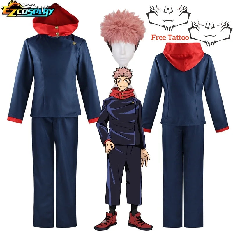 Itadori Yuji Cosplay Anime Jujutsu JJK Itadori Yuji Cosplay Costume Wig Jacket Pants Uniform Halloween Costumes