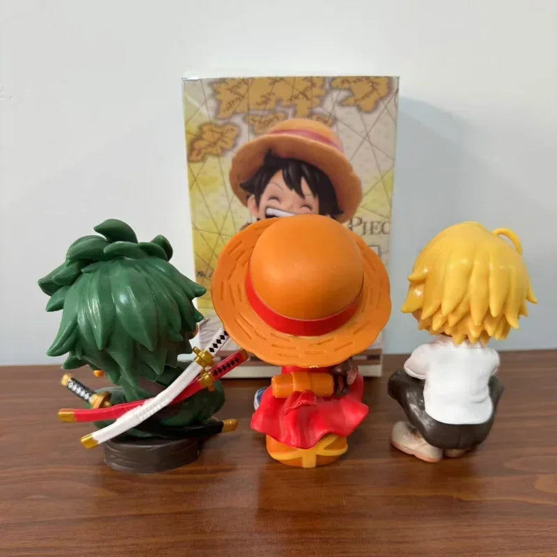 13cm Anime One Piece action figures Q-version sitting Luffy Zoro Sanji trendy toys doll models car ornaments Birthday Gifts toys