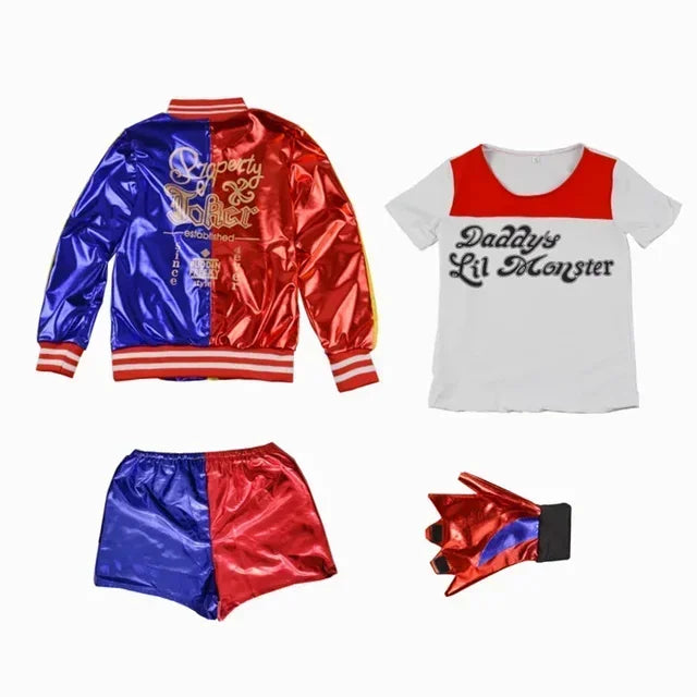 Harley Costumes Cosplay Suicide Quinzel Kids Girls Quinn Squad T Shirt Joker Jacket Halloween Costume