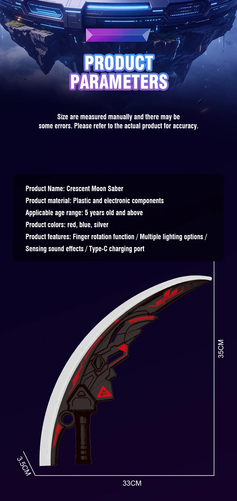 Lightsaber Sword Toy Dual Splicable Luminous Moon Blade with Sound Effect 7 Adjustable RGB Light Modes for Cosplay Party Gift