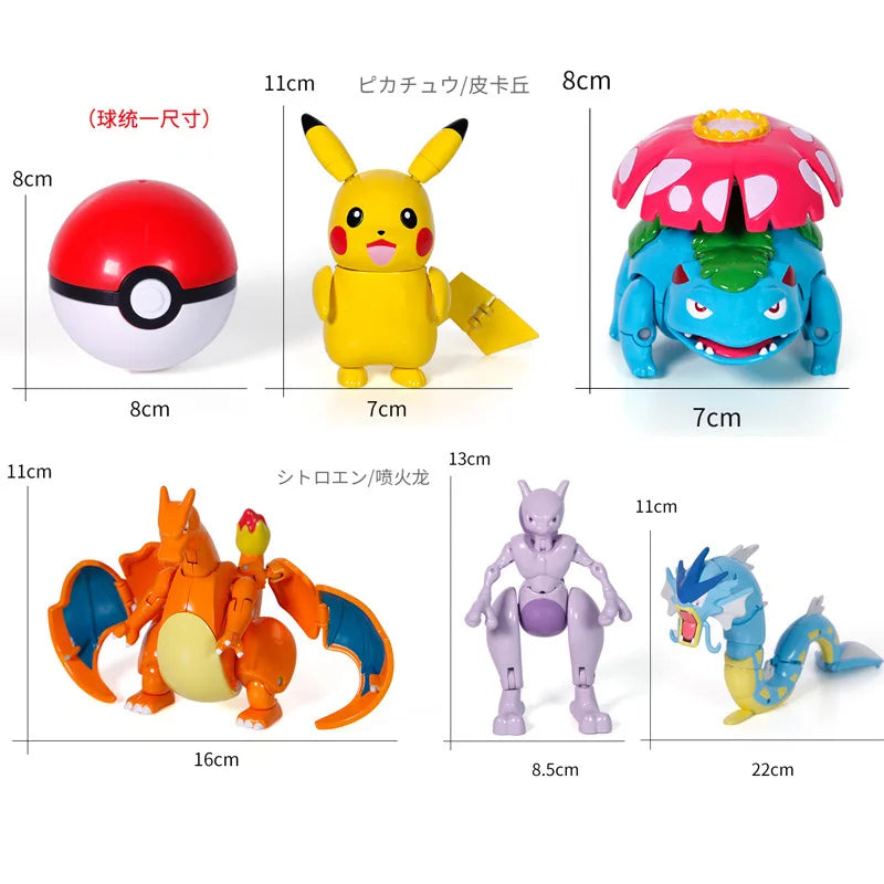 Pokemon ball deform Figure Pikachu Charizard Venusaur Blastoise Gyarados Solgaleo Lunala Action Figurine pokeball poke child Toy