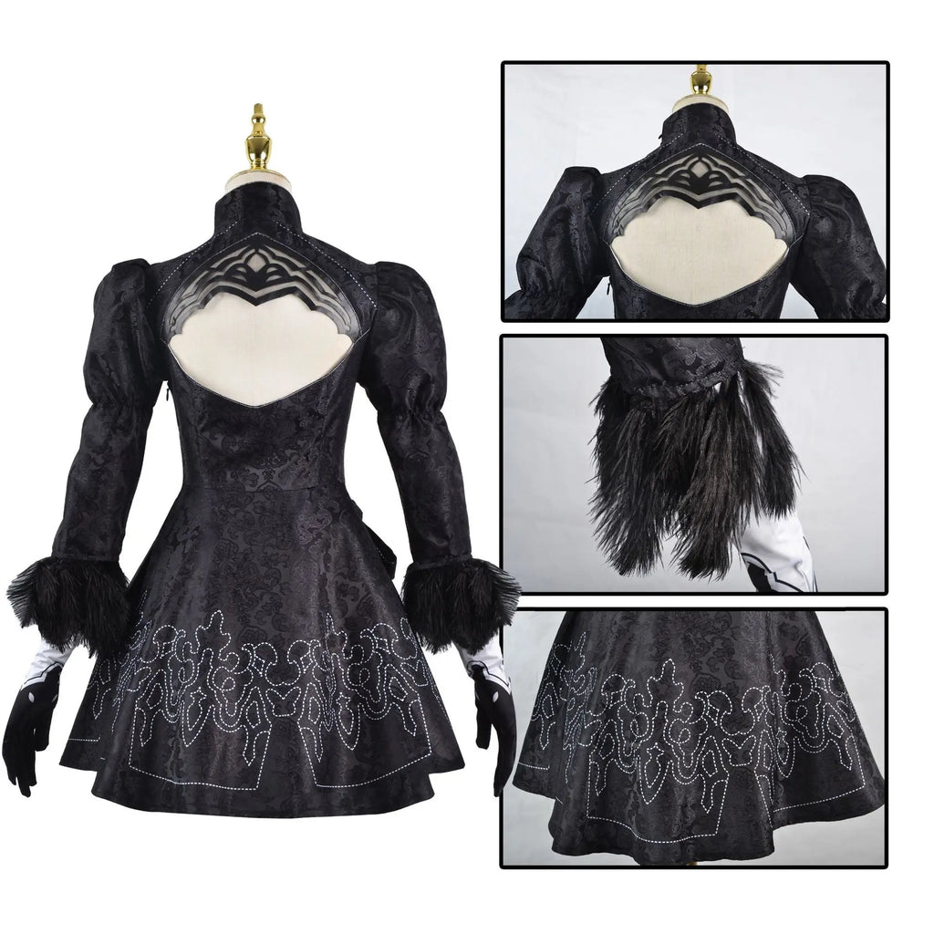 Anime Nier Automata Cosplay 9S Yorha 2B Cosplay Suit Male Women Outfit Wig Disguise Costume Plus Size Fancy Party Black Dress