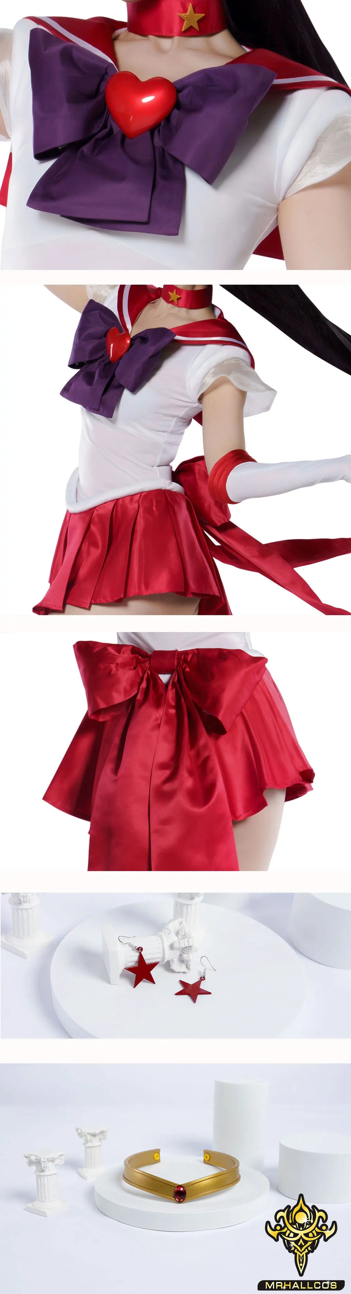 MRHALLCOS Anime Cosplay Sailor Mars Rei Hino Moon SuperS Crystal Dress Outfits Costume Halloween Party Kid Adult Women Plus Size