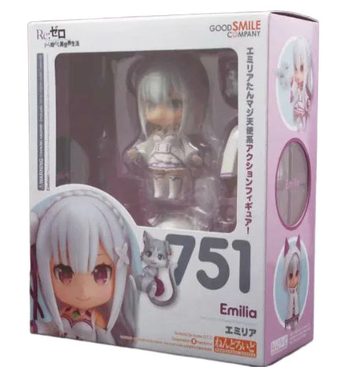 Re:Zero Emilia 751 Q Version Nendoroid Posable Anime Figure With Face Swap Toys Cute Doll Collectible Desktop Decoration Gifts
