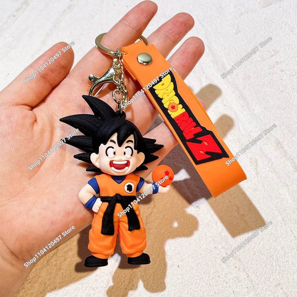 Anime Dragon Ball Keychain Fashion Jewelry Son Goku Vegeta Piccolo Crystal Ball Resin Action Figures PVC Key Ring Bag Pendant
