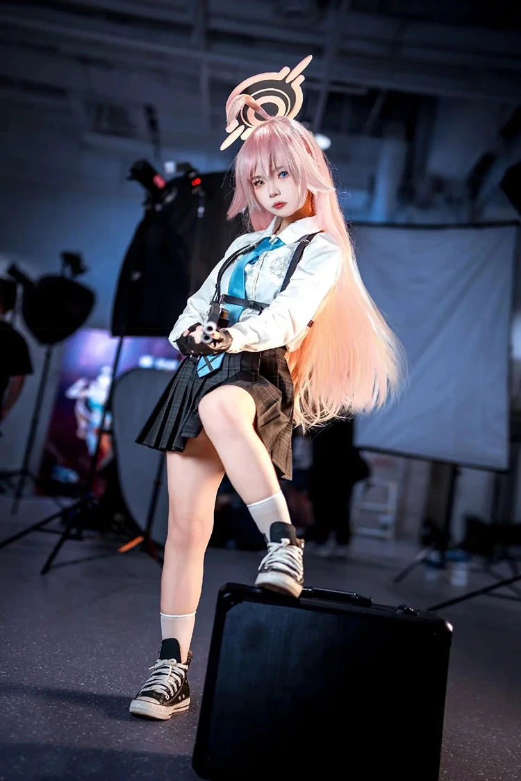 Takanashi Hoshino Costume Game Blue Archive Cosplay School JK Uniforms Top Skirts Wig Outfit Carnival Party Women Man Anime Suit