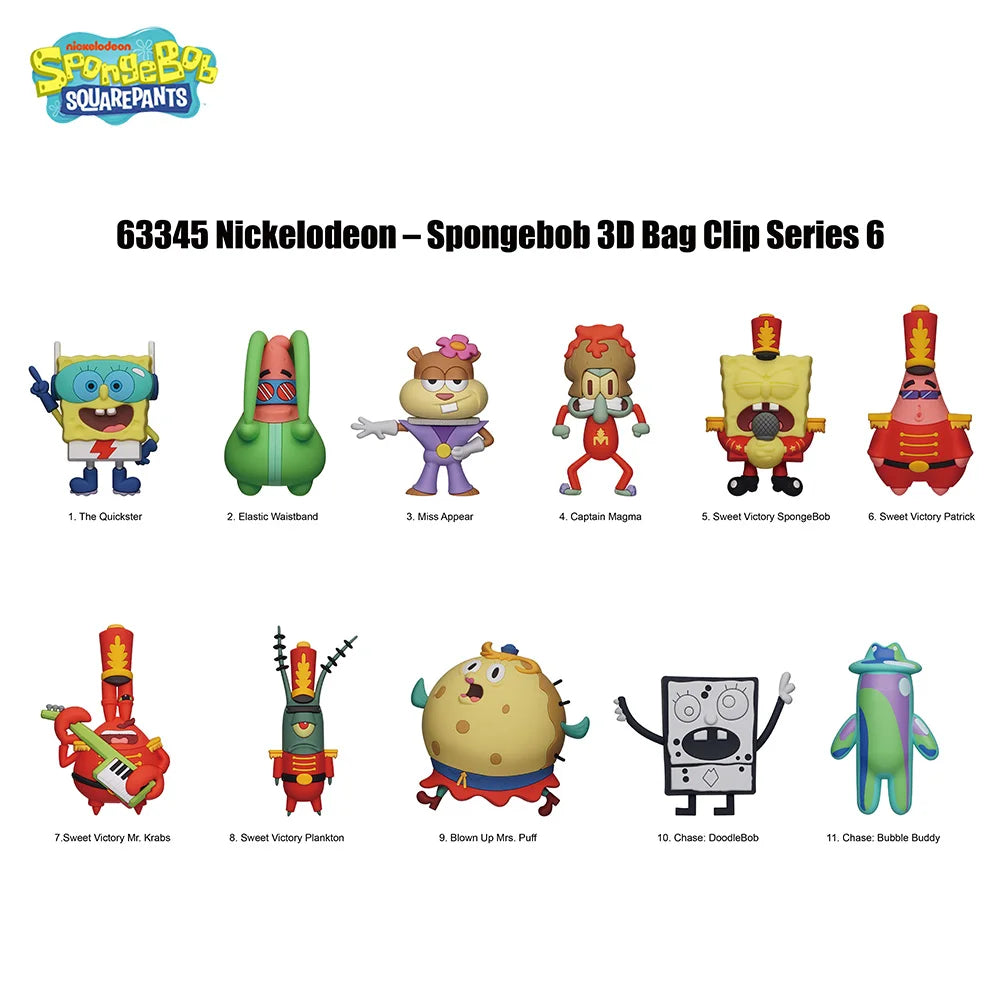 Random 1PC SpongeBob Officially Licensed PVC Blind Bag 3D Figure Bag Clip Keychain SpongeBob Patrick Squidward Collectible Toys