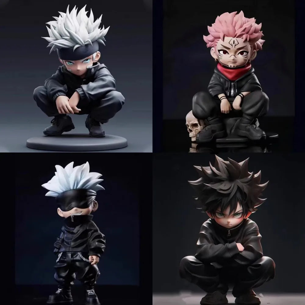 Bandai Jujutsu Kaisen Q Version Figure Gojo Satoru Sukuna Fushiguro Megumi Squatting PVC Model Statue Desktop Decorative toy