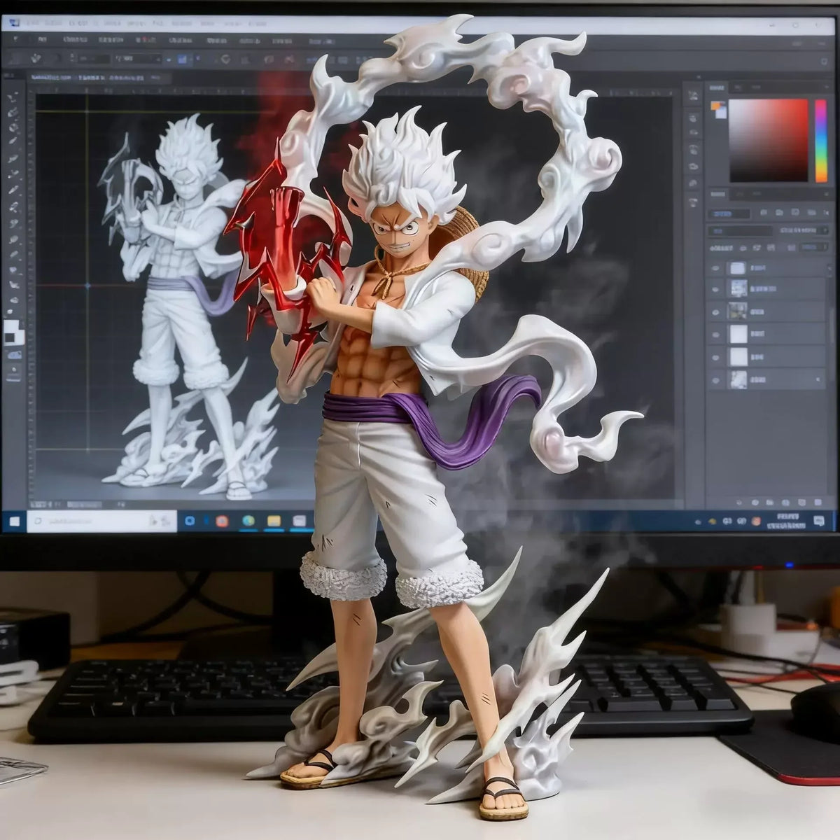 One Piece Gear 5 Nika Luffy Anime Figure with Cloud Effect Base PVC Model Desktop Ornament Collectible Toy Gift