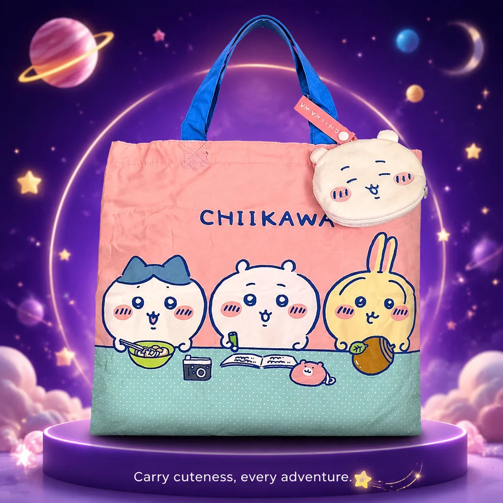 Chiikawa Usagi Ultra Light Foldable Shopping Bag Set Eco Friendly Tote Storage Pouch Kawaii Anime Collaboration Merchandise