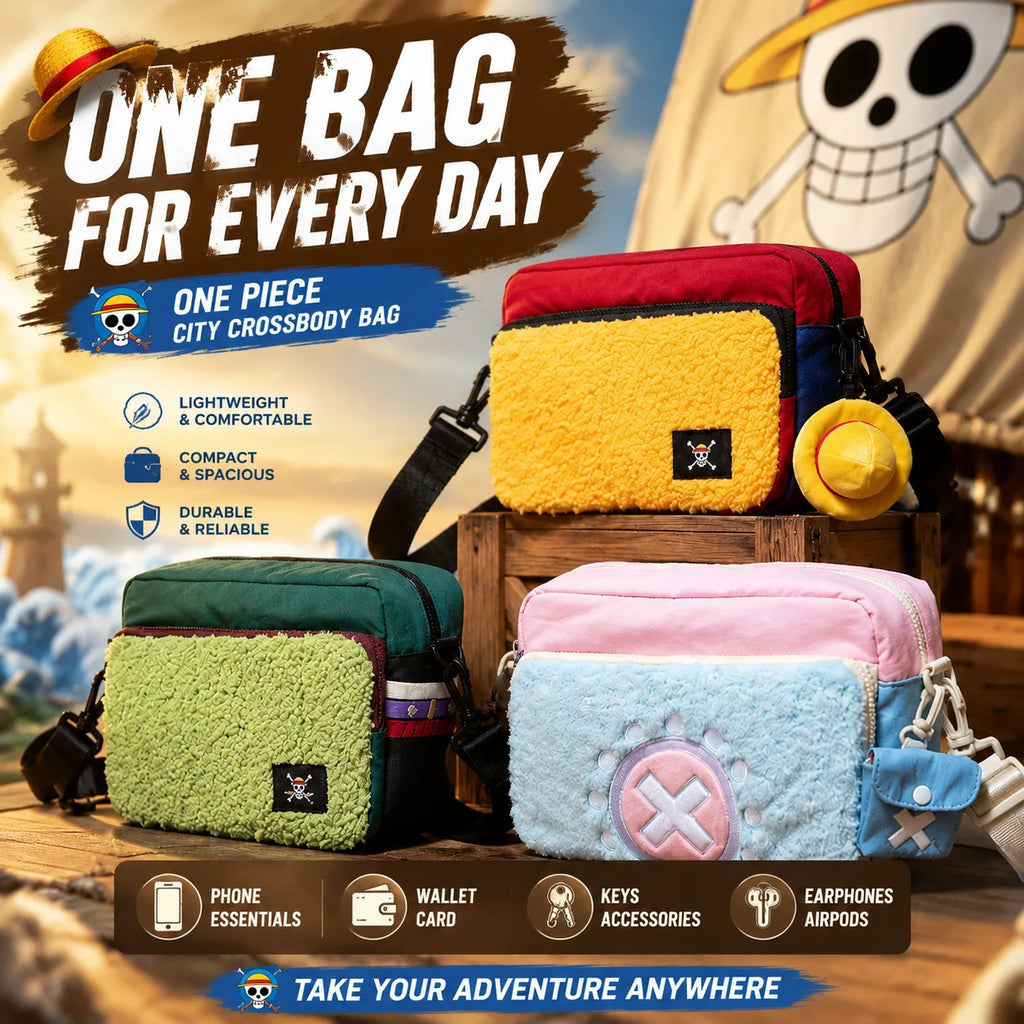 Official One Piece Anime Shoulder Bag Luffy Zoro Chopper Crossbody Bag Waterproof Layer Travel Storage Bag Fans Collection Gift.