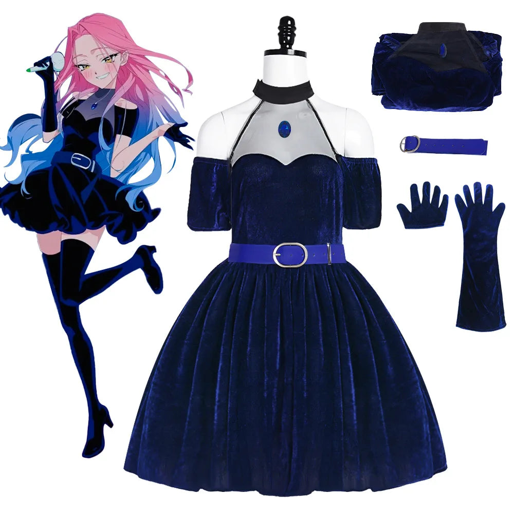 Anime Alien Stage Cosplay Wig Dress Belt Gloves Mizi Clematis Style Dress Halloween Carnival Character Role Play Stage Outfit