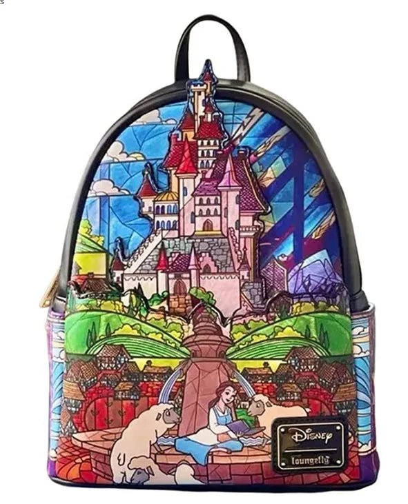Princess Series Backpack Belle/Ariel/Snow White/Cinderella Stained Glass Portrait Mini Backpack Womens Bag Wallet