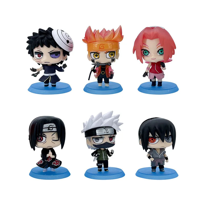 Hot 6pcs/set Naruto Shippuden Anime figure Hinata Sasuke Itachi Kakashi Obito action Figures Q Version PVCToys Dolls Kid Gift