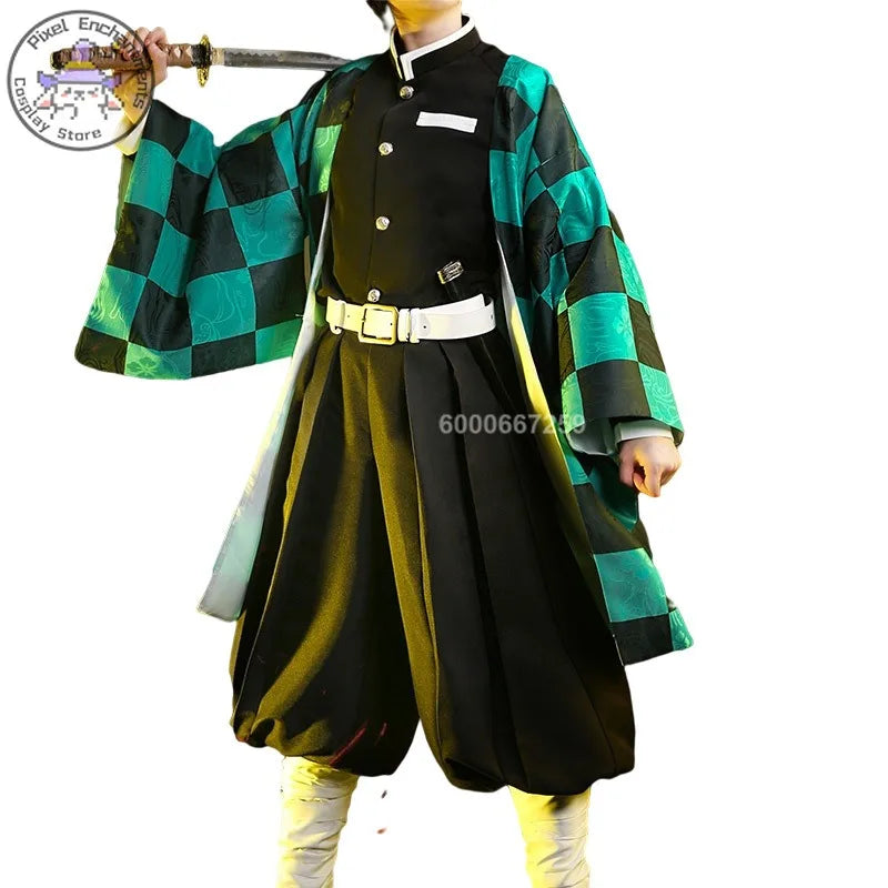 Popular Anime Kamado Tanjirou Cosplay Costume For Women Men Kisatsutai Uniform Wig Halloween Comic Con Outfit Role Playing