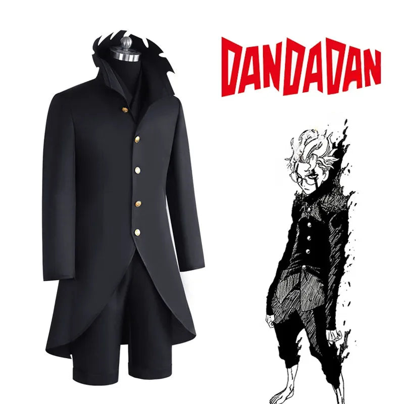 Ken Takakura Okarun Cosplay Costume Anime Dandadan Okarun Granny's Powers Black Uniform Face Cover Glasses for Women Men