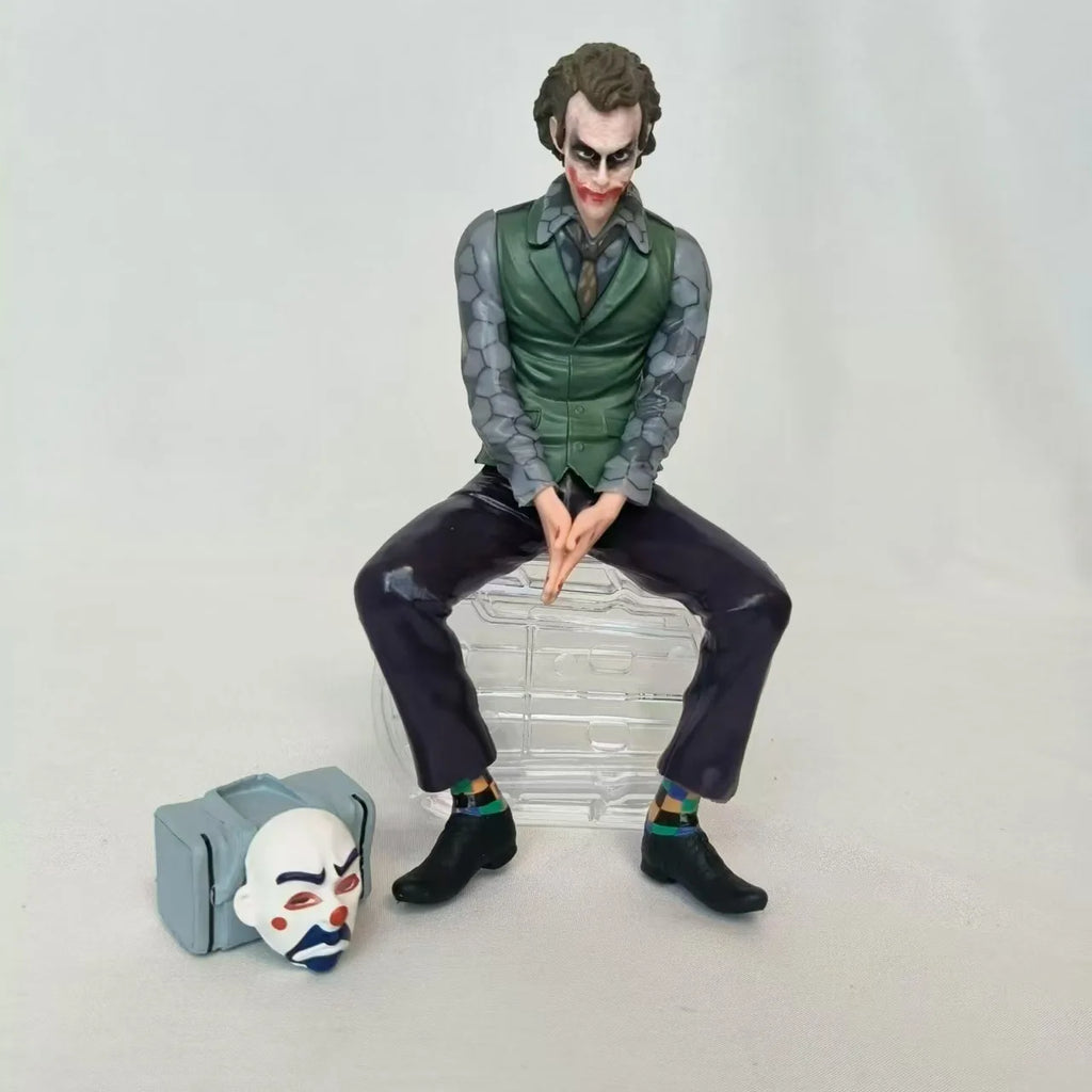 New 16cm Joker Heath Ledger Action Figure Sitting Green Suit Handheld Joker Mask Doll Desktop Decoration Model Toys Gifts