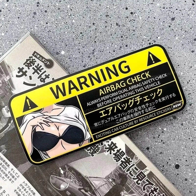 Mini Cooper Airbag Check Decal, Anime Cartoon Waterproof Vinyl Warning Sticker Auto Interior Decor Accessories