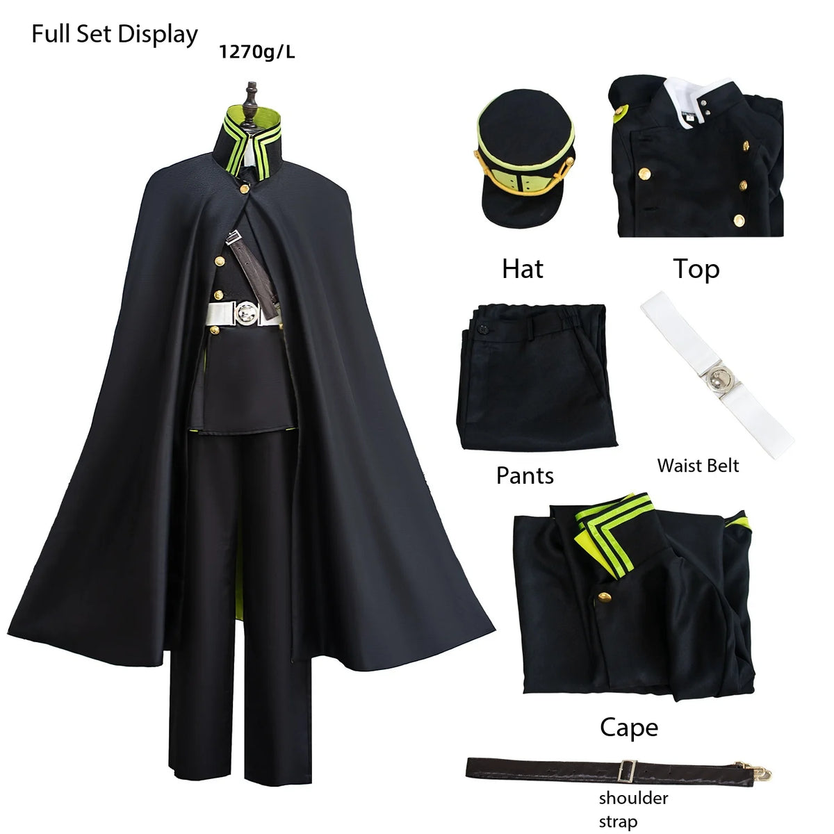 Seraph of the End Cosplay Costume - Yuichiro & Mika Hyakuya Anime Uniform with Super Long Cape, Halloween Carnival Roleplay Outf