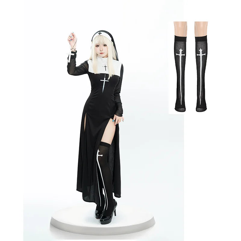 New Halloween Cute Female Anime Nun Costume Role Play Performance Clothes Sexy Ladies Performance Fancy Dress Sister Costume