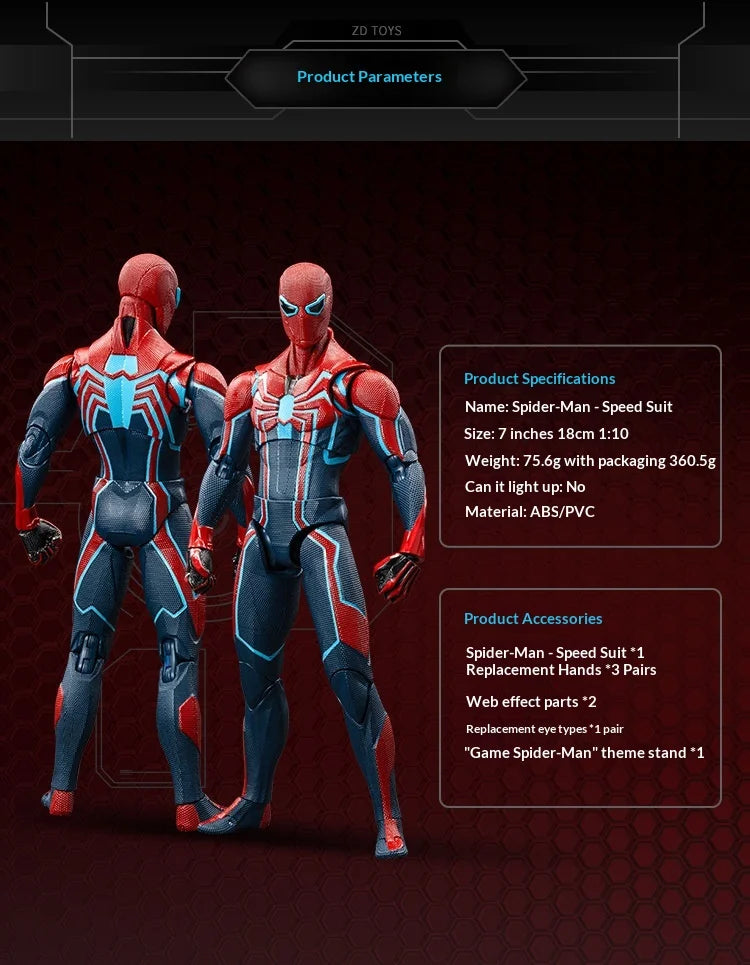 Zd Toys Marvel Spider Man Action Figure Ps4 Game Version Full Articulated Collectible Model For Display