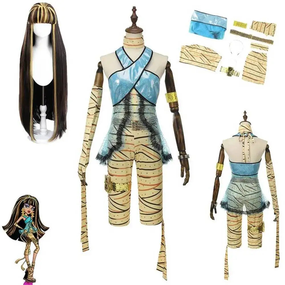 Anime Cleo De Role Play Nile Sexy Women Cosplay Costumes Wig Props Blue Vest Pants Outfit Set Party Daily Stage Carnival