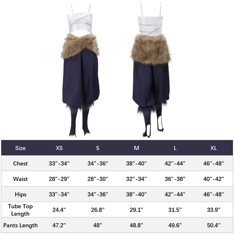 Women's Hashibira Inosuke Cosplay Costume Tops Pants Fake Fur Apron and Fake Fur Leg Accessory for Halloween