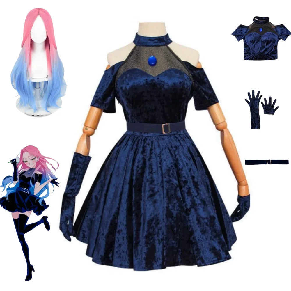 Mizi Cosplay Costume Anime Alien Stage Cosplay Costume Pink Gradient Blue Purple long hair Stage costume Velvet Dress