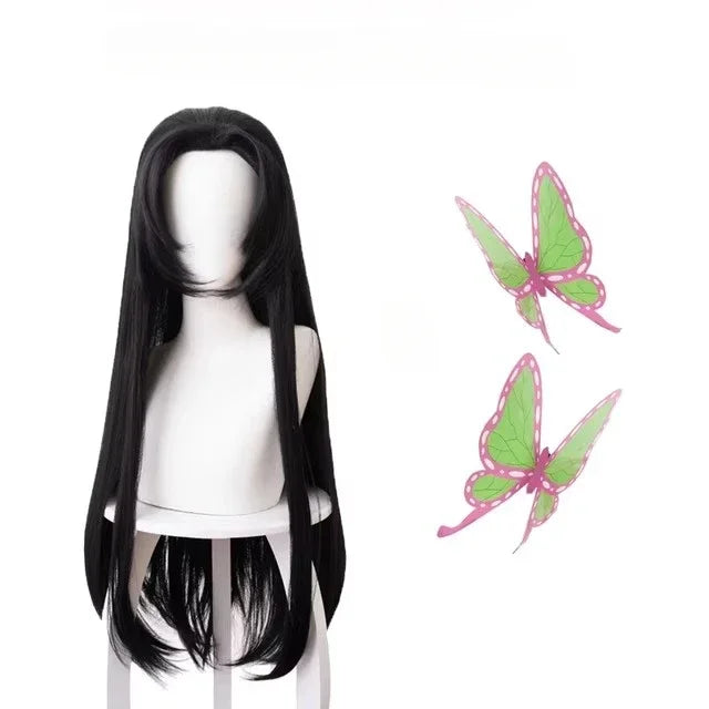Anime Kochou Kanae Wig Kimetsu no Yaiba Cosplay Synthetic Black Long Heat Resistant Synthetic Hair Wigs Halloween Party