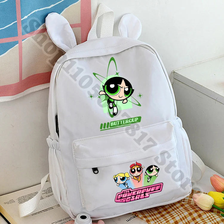 Kawaii The Powerpuffs Girls Anime Cute Schoolbag Student Cartoon Casual Backpack Fashion Book Bag Stationery Storage Pouch Gifts