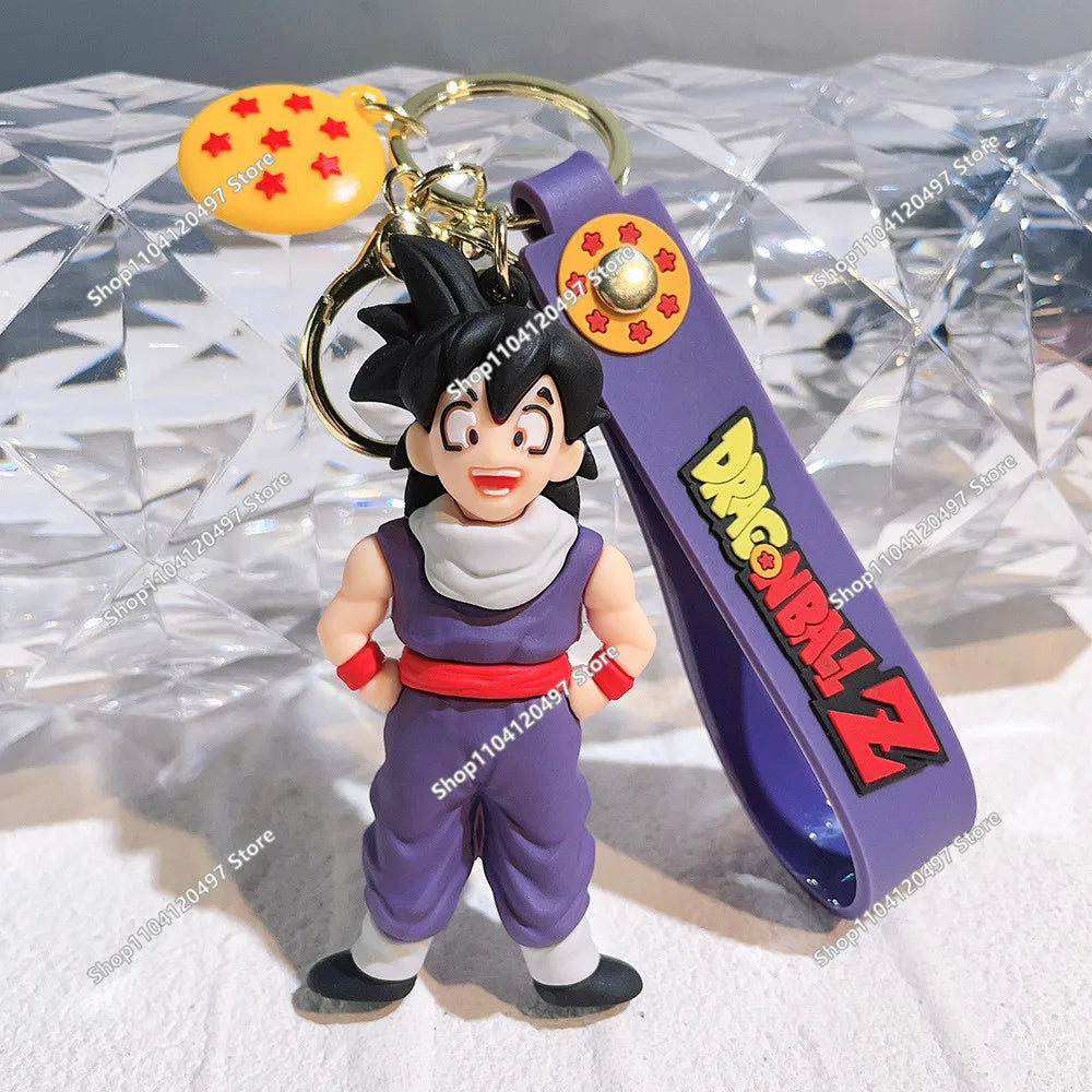 Anime Dragon Ball Keychain Fashion Jewelry Son Goku Vegeta Piccolo Crystal Ball Resin Action Figures PVC Key Ring Bag Pendant