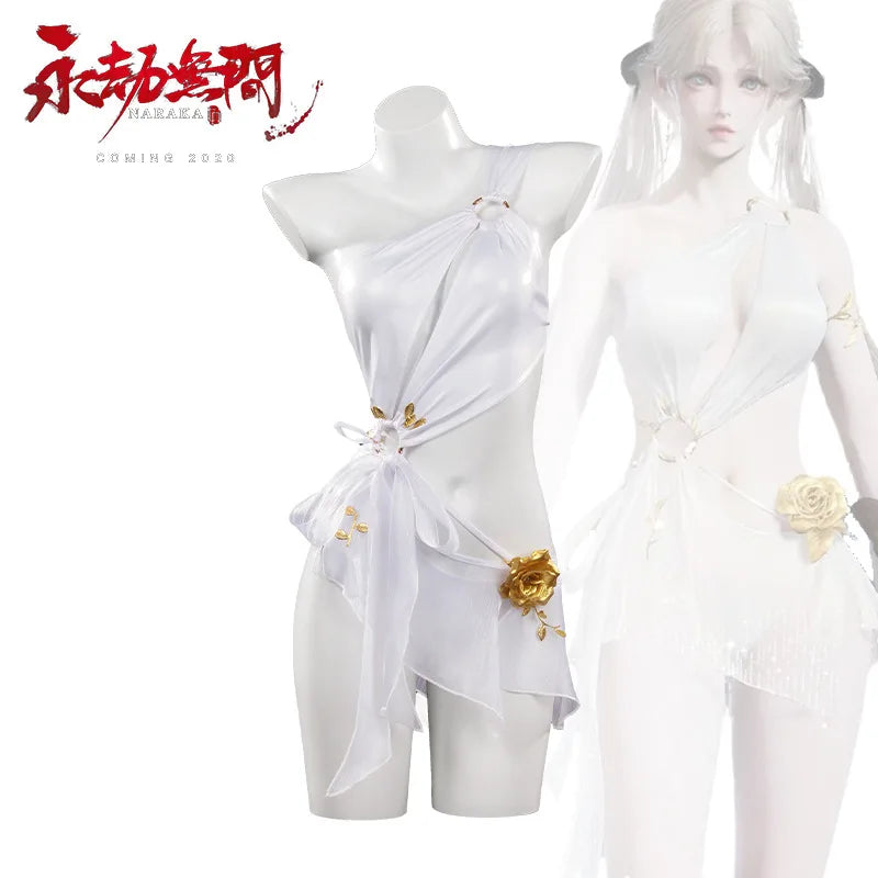 Naraka Bladepoint Ji Yingying White Swimsuit Cosplay Outfit Women One Piece Bathing Suit Wig Full Set Game Costume