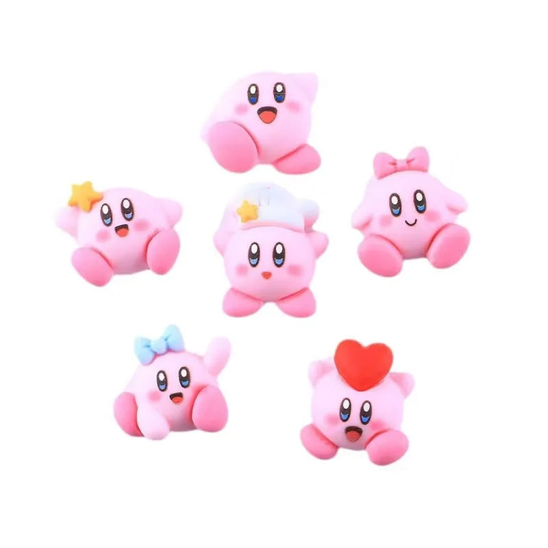 6Pcs/Set Cartoon Cute Anime Figure Mini Kawaii Star Kirby Ear Studs Hairpin Nail Decoration Water Cup Case Resin DIY Accessories