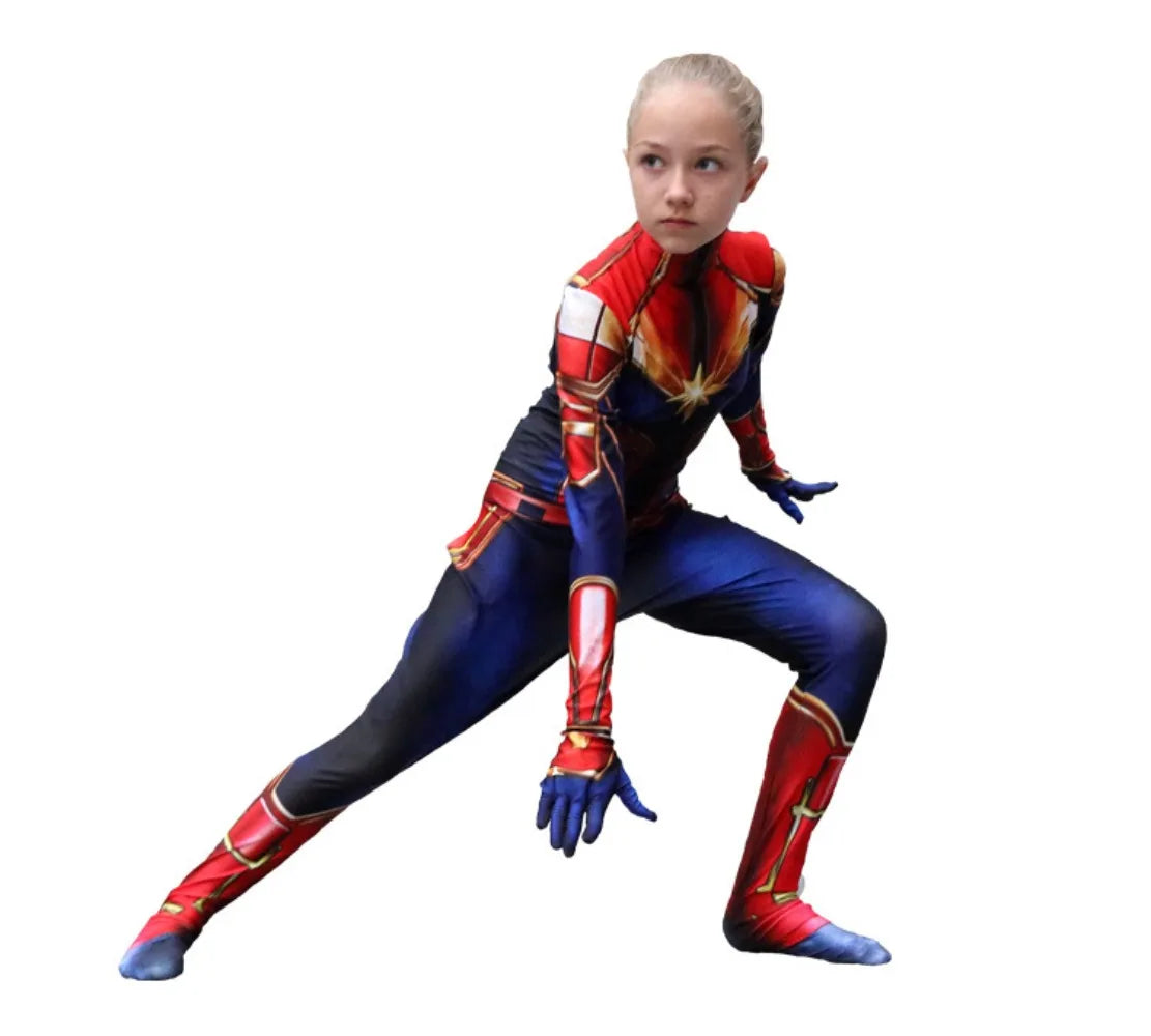 Movie Captain Cosplay Costume Women Superhero Cos Stage Jumpsuit Halloween Carnival Role Play Party Zentai Kids Adult bodysuit