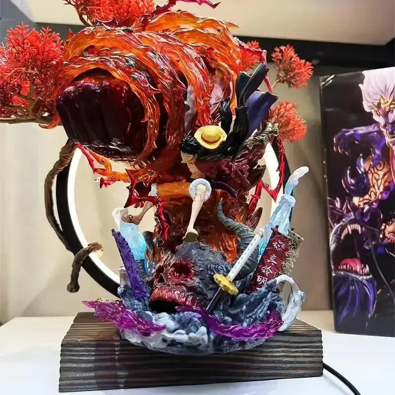 HOT  One Piece gk anime figure luffy with toys led gear 3 red rock statuette pvc model collectible decoration birthday present