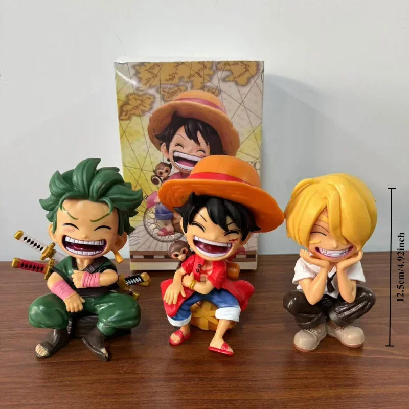 13cm Anime One Piece action figures Q-version sitting Luffy Zoro Sanji trendy toys doll models car ornaments Birthday Gifts toys