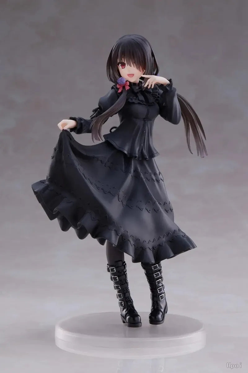 18CM DATE A LIVE Tokisaki Kurumi Anime Figure Cute Girl Model Toy PVC Black Dress Dress-Up Standing Model Car Interior Ornament