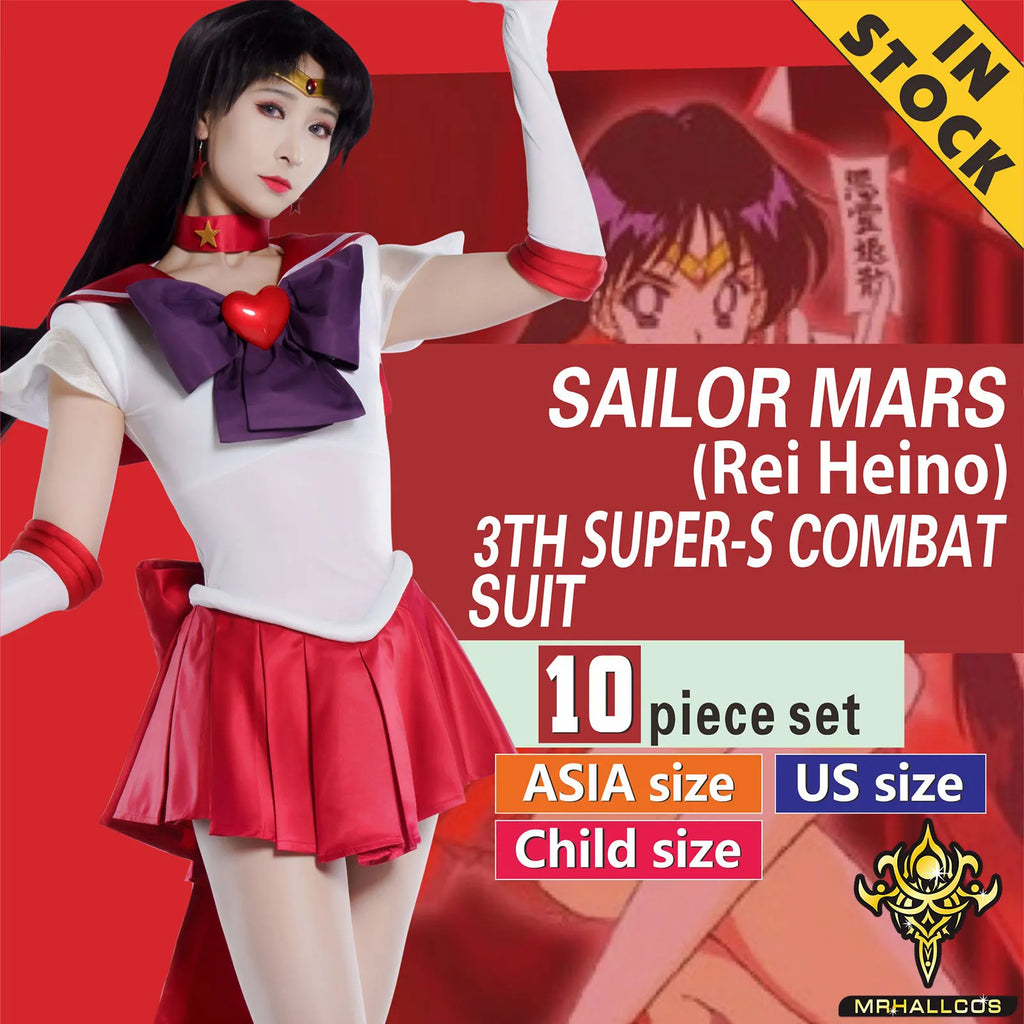 MRHALLCOS Anime Cosplay Sailor Mars Rei Hino Moon SuperS Crystal Dress Outfits Costume Halloween Party Kid Adult Women Plus Size